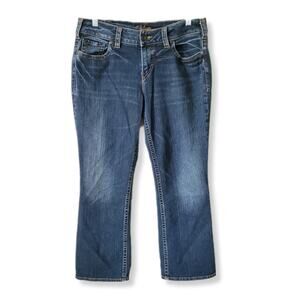 Vtg Women Silver Suki Stitch Cropped Blue Jeans Straight Leg Mid Rise 32 Y2K 90s